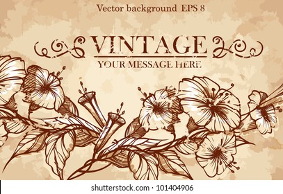 Stylish floral background, retro flowers. Vector illustration. Eps 8.