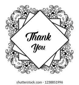Stylish floral background with text thank you hand draw vector