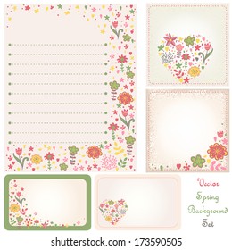 Stylish floral composition for bright invitation cards. Spring background set.