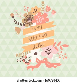 Stylish floral design element with textbox in vector. Bright spring card ideal for vintage holiday invitations