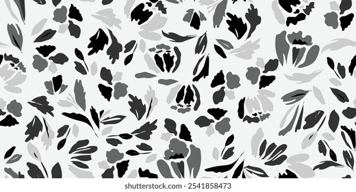 A stylish floral design that features elegant shades of gray and black elegantly arranged on a soft light background