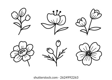 STYLISH FLORAL ELEMENTS IN MONOCHROME SET