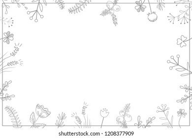 Stylish floral frame, grey on white. Card, template for the invitation.