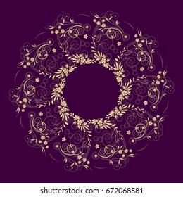 Stylish floral invitation card template etc. Mandala element for design. Luxury vector colorful mandala on the violet background. 