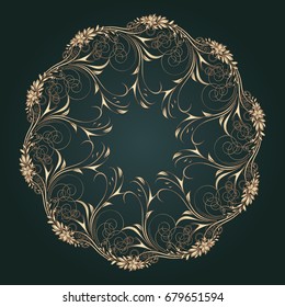 Stylish floral invitation card template etc. Mandala element for design. Luxury vector colorful mandala on the dark green background. 