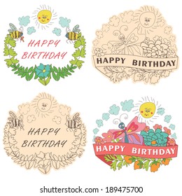 Stylish floral  label  set with colored flowers