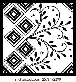 Stylish Floral Line Art Pattern | Minimalist Decorative Design with Abstract Petal and Wavy Stripes for Luxury Textile and Graphics