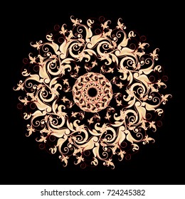 Stylish floral mandala, element for design. Luxury vector tenderly yellow mandala on the black background. 