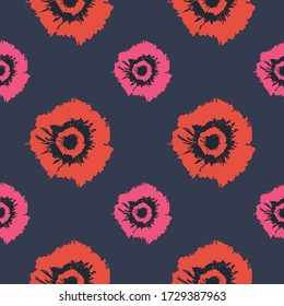 Stylish floral ornament with red and pink poppies. Seamless pattern for invitations, postcard, wrapping paper, fabric, packing. Vector illustration