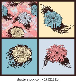 Stylish floral pattern and three elegant flower. ?hrysanthemum.