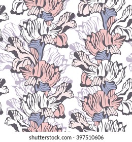 Elegante fondo floral de Seamless. Patrón vectorial con flores de iris. Ornamento de color pastel. 