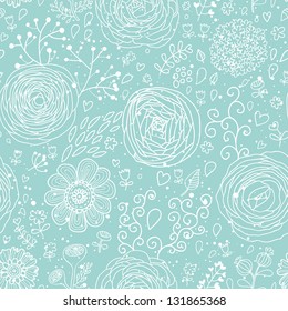 Stylish floral seamless pattern in blue colors. Ranunculus flowers. Seamless pattern can be used for wallpaper, pattern fills, web backgrounds, surface textures. Gorgeous seamless floral background