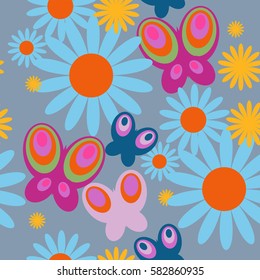 Stylish floral seamless pattern of a butterflies and flowers