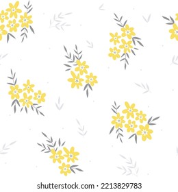 Diseño floral sin costura con flores amarillas lindas. Diseño de tejidos elegantes de estilo artesanal. Diseño de impresión floral para textiles, papel de envoltura, papel de regalo, tela.