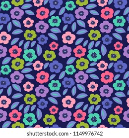 Stylish floral seamless pattern with a multi-colored poppies