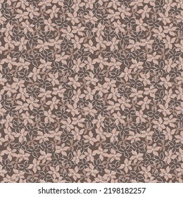 Stylish  floral seamless pattern. Simple brown background with flowers in  pink and coffee color. It can be used for wallpaper, textiles, tiles, fabrics, wrapping, card. Vector illustration, eps10