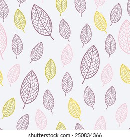 Stylish floral seamless pattern with textured leaves. Vector background