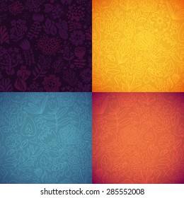 Stylish floral seamless vector background pack. Set Of 4 Textured Natural Seamless Patterns Backgrounds