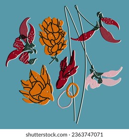 Stylish floral set with hydrangea, daffodil, carnation, peony. Vector flowers for cards, posters, design