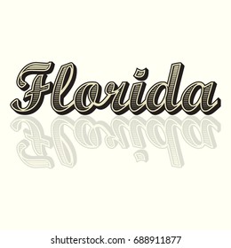 Stylish Florida text isolated on yellow background with shadow