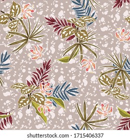 Stylish Flower and leves layer on retro light biege african batik background  seamless pattern vector EPS10,Design for fashion,fabric,web,wallpaper,wrapping and all prints