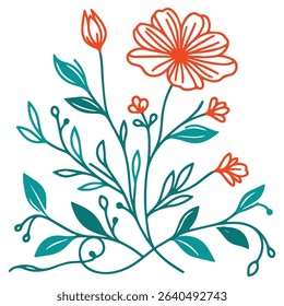 stylish flower line drawing with botanical feel.artistic floral sketch for printed materials.minimalist artwork for wedding themes

