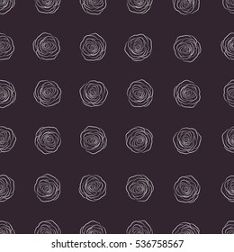 Stylish flowers print. Seamless monochrome flower. Rose seamless pattern background in purple colors, retro botanical style.