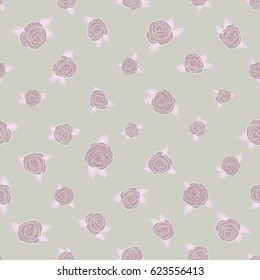 Stylish flowers print. Seamless tropical flower. Rose seamless pattern background in gray colors, retro botanical style.