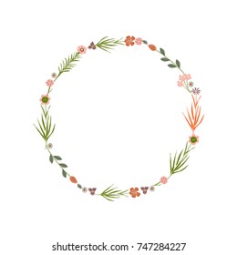 Stylish flowers round frame. Vector illustration.