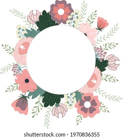 Stylish flowers vector card design. Floral borders. Composition with winter mood. 