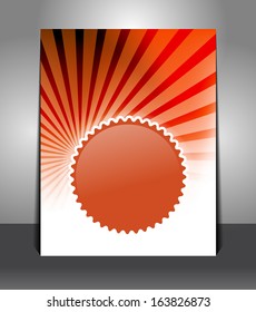 Stylish flyer with badge on sunrays background. Design layout template 