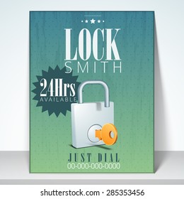 Stylish flyer, banner or template for lock smith with details.