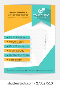 Stylish flyer with list of dental problems and place holders for image and content, can be used as template or brochure design. 