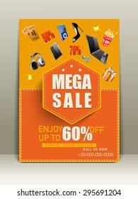 Stylish Flyer For Mega Sale With 60 %  Off On Different Products.