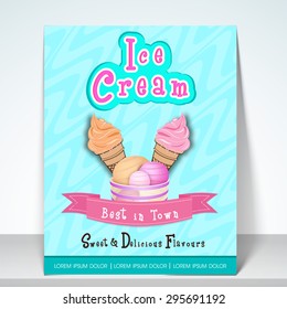 Stylish Flyer Or Menu For Ice Cream Parlour With Address Bar.