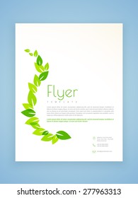 Stylish flyer, template or brochure design with green leaves based on ecology concept.