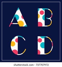 Stylish font letters with dot ornament. A, B, C, D. Vector illustration