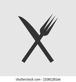 Stylish Fork and Knife icon vector, crossed, solid illustration, pictogram on gray background