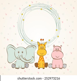 Stylish frame with cartoon animals in light colors.