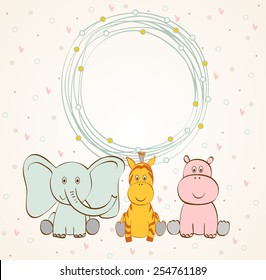 Stylish frame with cartoon animals in light colors.