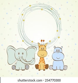 Stylish frame with cartoon animals in light colors.