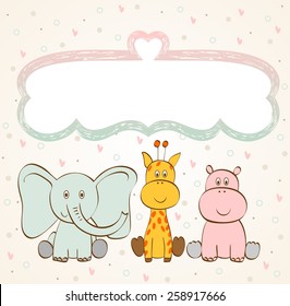 Stylish frame with cartoon animals in light colors.