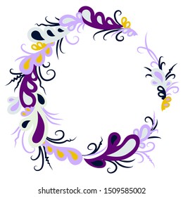 Stylish frame in the form of a wreath of interwoven leaves and curls. There is an empty space for your text. Vector illustration. 