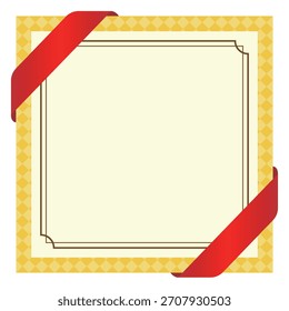 A stylish frame with a red ribbon and a yellow diagonal checkerboard pattern