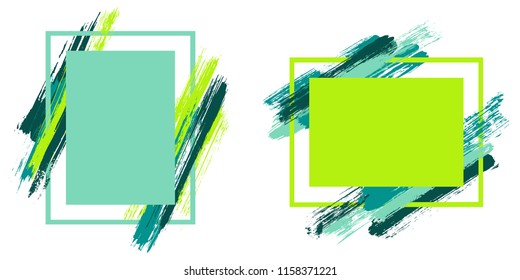 Stylish frames with paint brush strokes vector collection. Box borders with painted brushstrokes backgrounds. Advertising graphics design empty frame templates for banners, flyers, posters, cards.