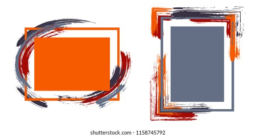 Stylish frames with paint brush strokes vector collection. Box borders with painted brushstrokes backgrounds. Educational graphics design empty frame templates for banners, flyers, posters, cards.