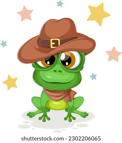 Stylish frog in a cowboy hat and scarf