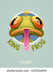 Stylish frog with crown on head. Prints on T-shirts, sweatshirts, cases for mobile phones, souvenirs. Isolated vector illustration