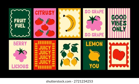 Stylish fruit poster inspired by retro aesthetics. Playful colors, simple shapes and fresh food design