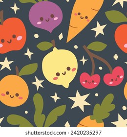 Stilvolles Obst und Gemüse, nahtloser Hintergrund. Tropische Orangen-Muster. Moderner handgezeichneter Druck für Stoff, Oberfläche, Tapete.